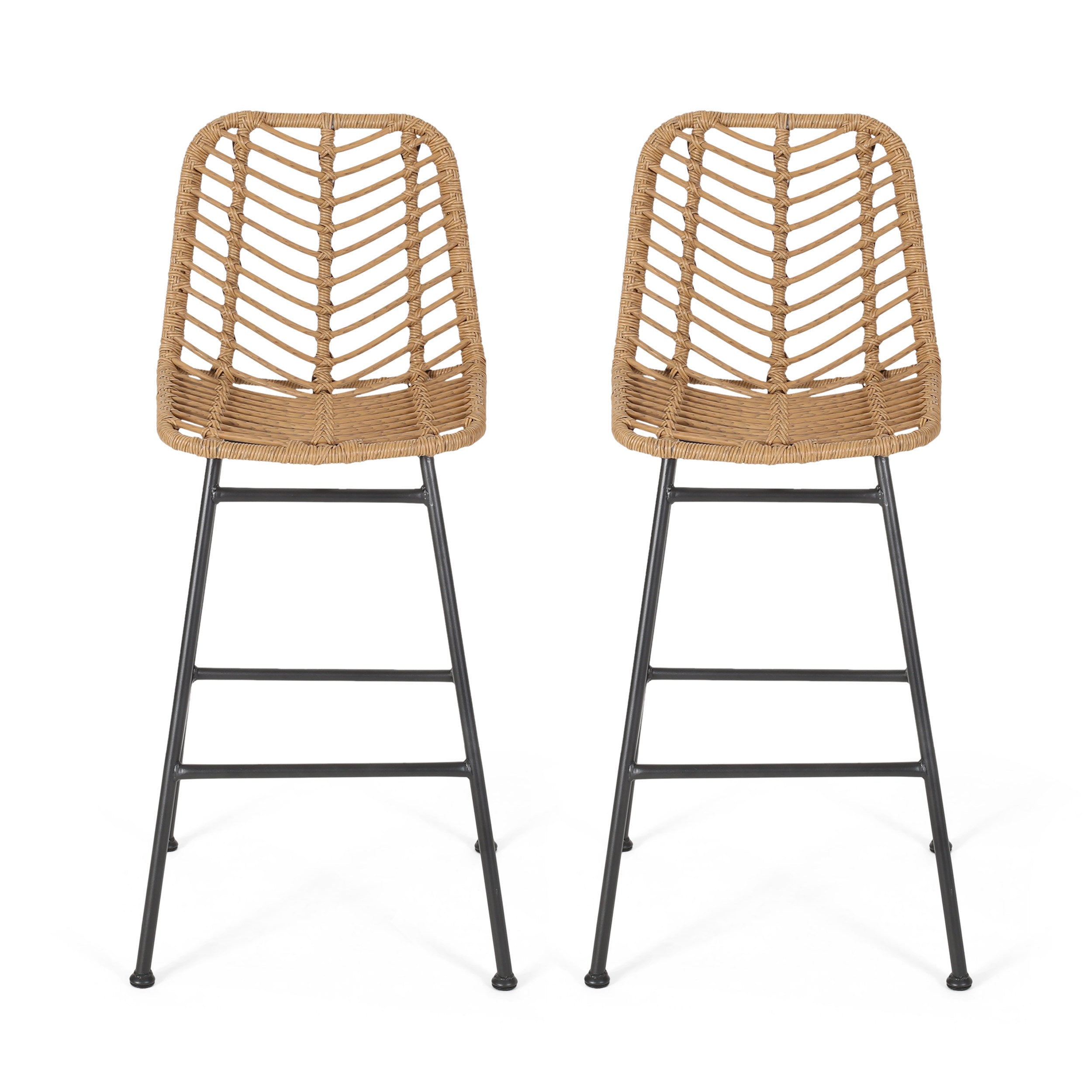 Sawtelle Outdoor Wicker Barstools, Set of 2