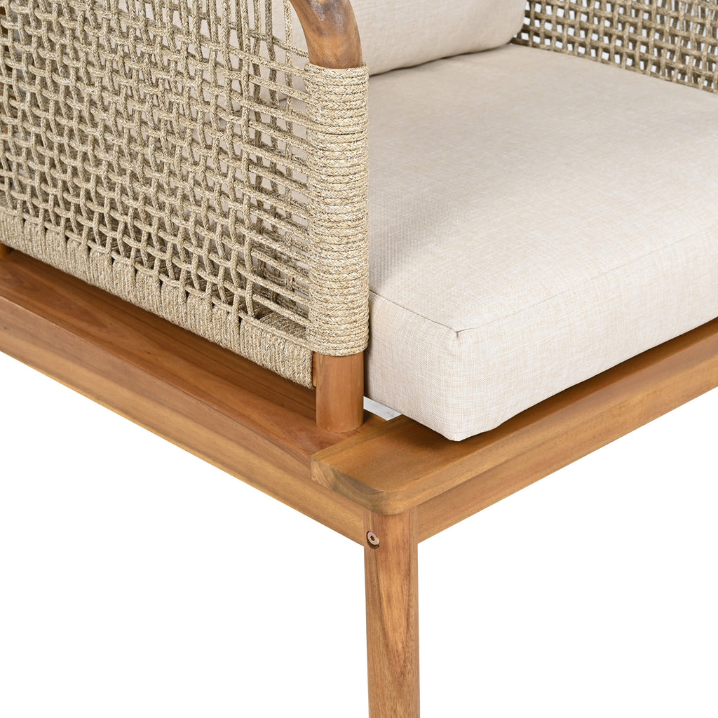 Isola Outdoor Acacia Wood and Rope Club Chair with Cushions