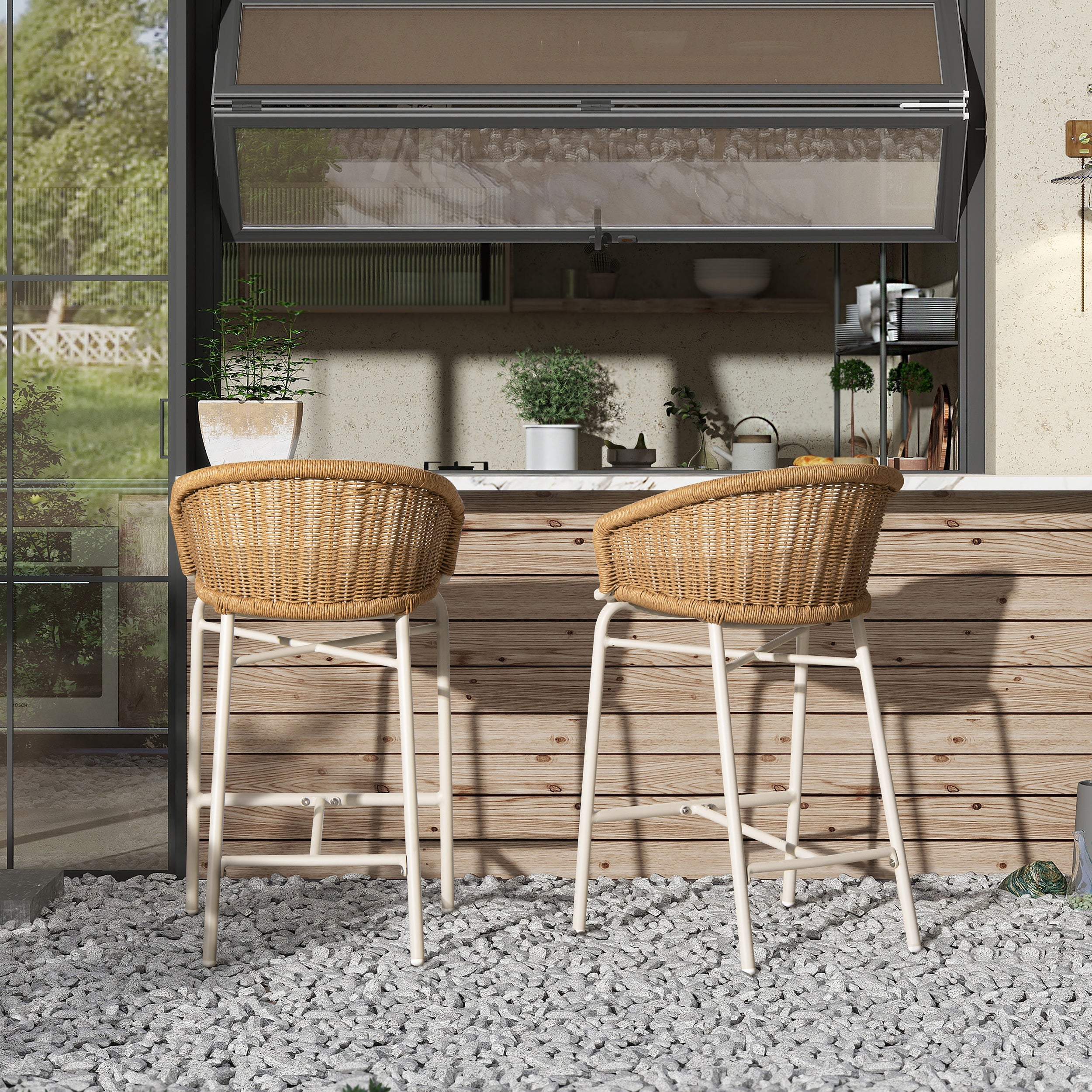 Santorini Wicker Outdoor Bar Stool, Set of 2