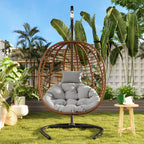 Folding Hanging Swinging Egg Chair with Stand & Tufted Cushion