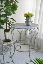 Distressed Silver Finish Heart Iron French Country Round Side Table