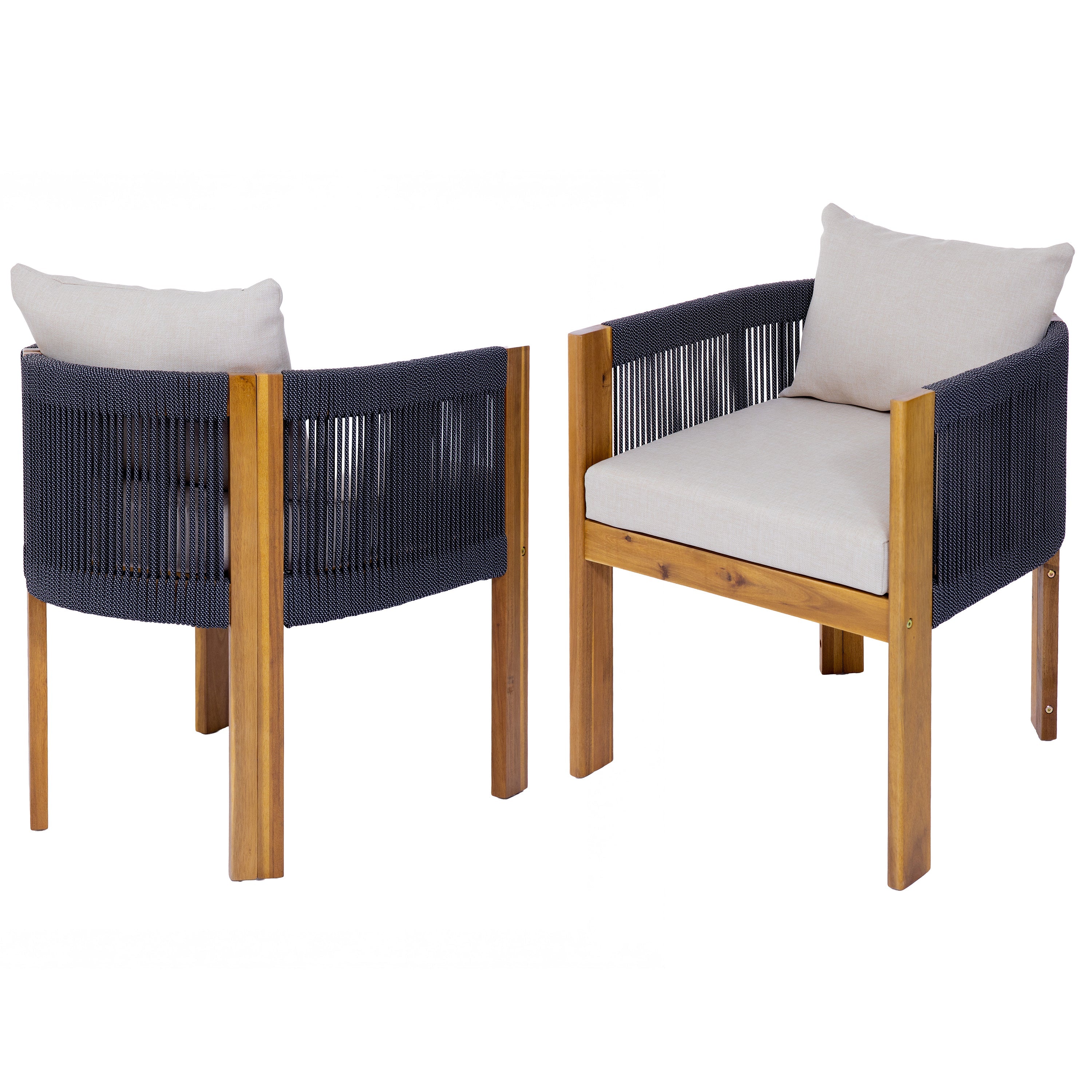 Matera Outdoor Wood & Rope Dining Chairs, Set of 2