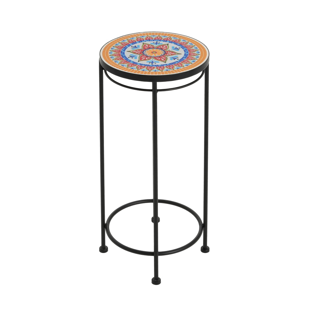 3-Piece Outdoor Ceramic Tile Plant Stand Set with Iron Frame