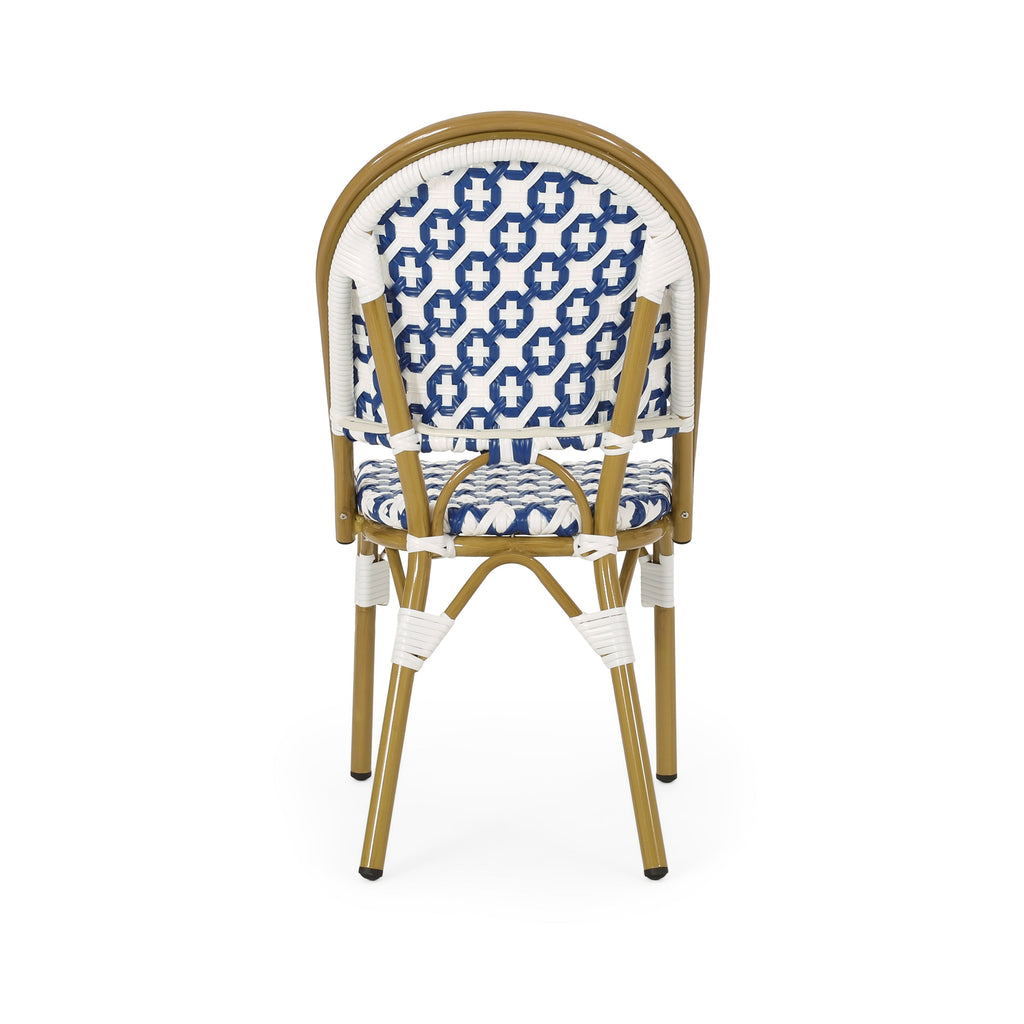 French Bistro Outdoor Dining Chairs, Set of 2 Navy & White