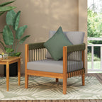 Azari Outdoor Acacia Wood Club Chair with Handwoven Rope Accents & Curved Backrest
