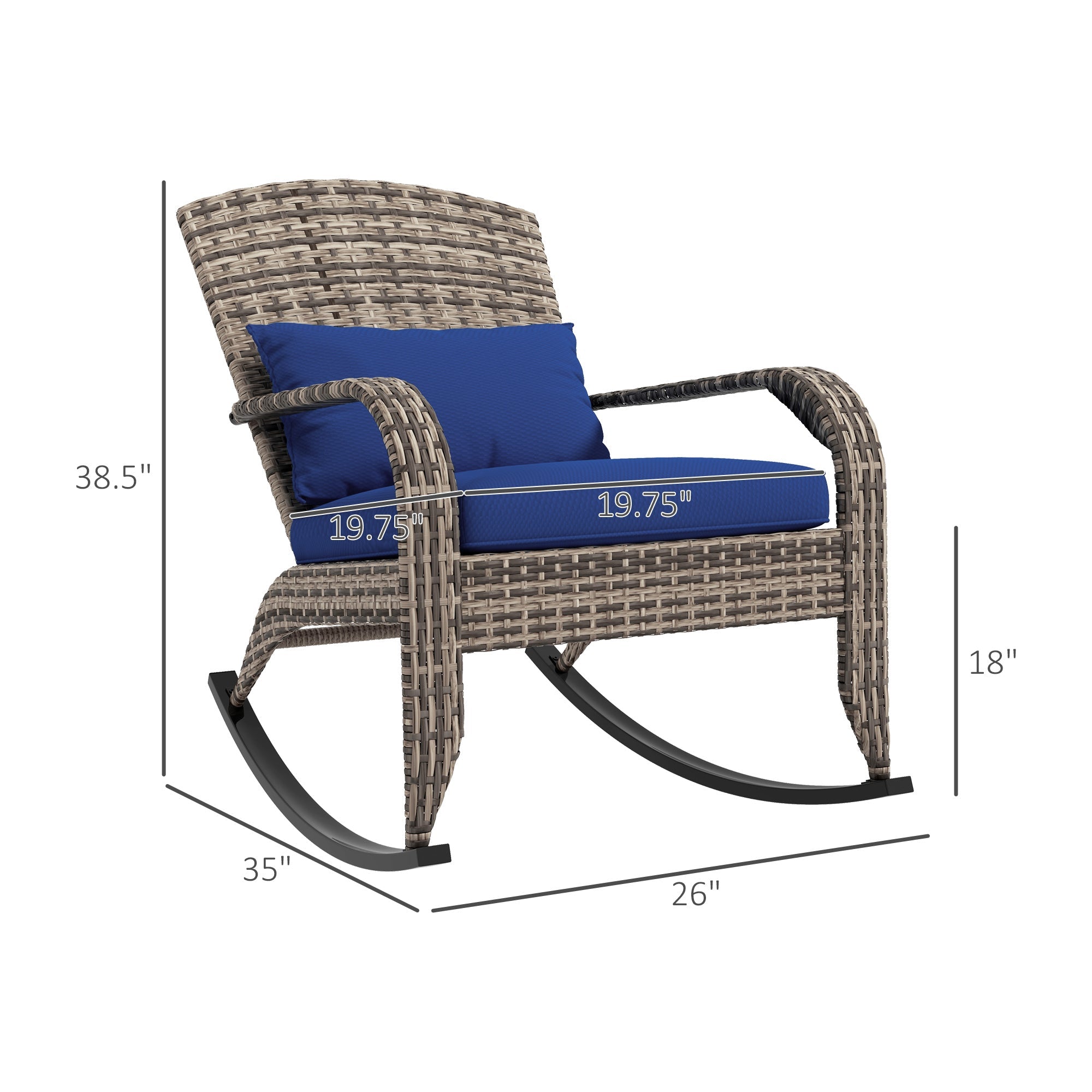 Outdoor Wicker Adirondack Rocking Chair with High Back & Seat Cushion