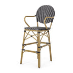 Valorous Outdoor Wicker Bar Stool with Round Back and Curved Arms, Set of 2