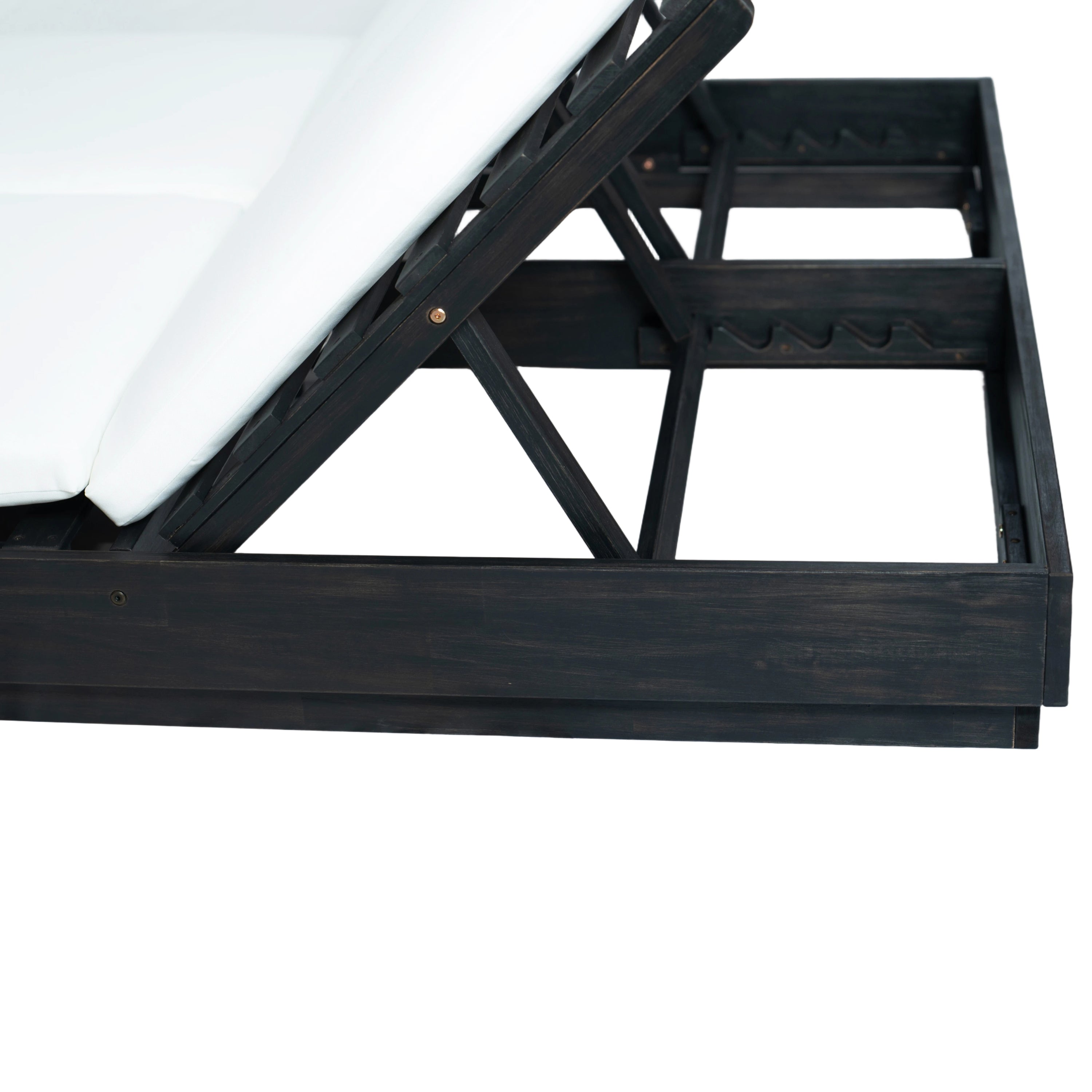 Adjustable Acacia Wood Low-Profile Double Sunlounge with Cushion