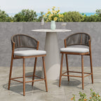 Outdoor Metal Frame Stools with Scallop-Shaped Backrest & Water-Resistant Cushions, Set of 2
