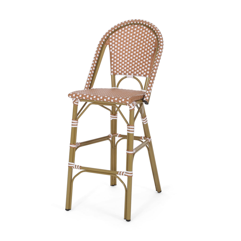 Clifftop 29.5" Outdoor Rattan Bar Stool with Aluminum Frame and Footrest, Set of 2