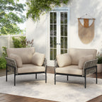 Brisa Outdoor Modern Iron Lounge Chair with Rope Weave
