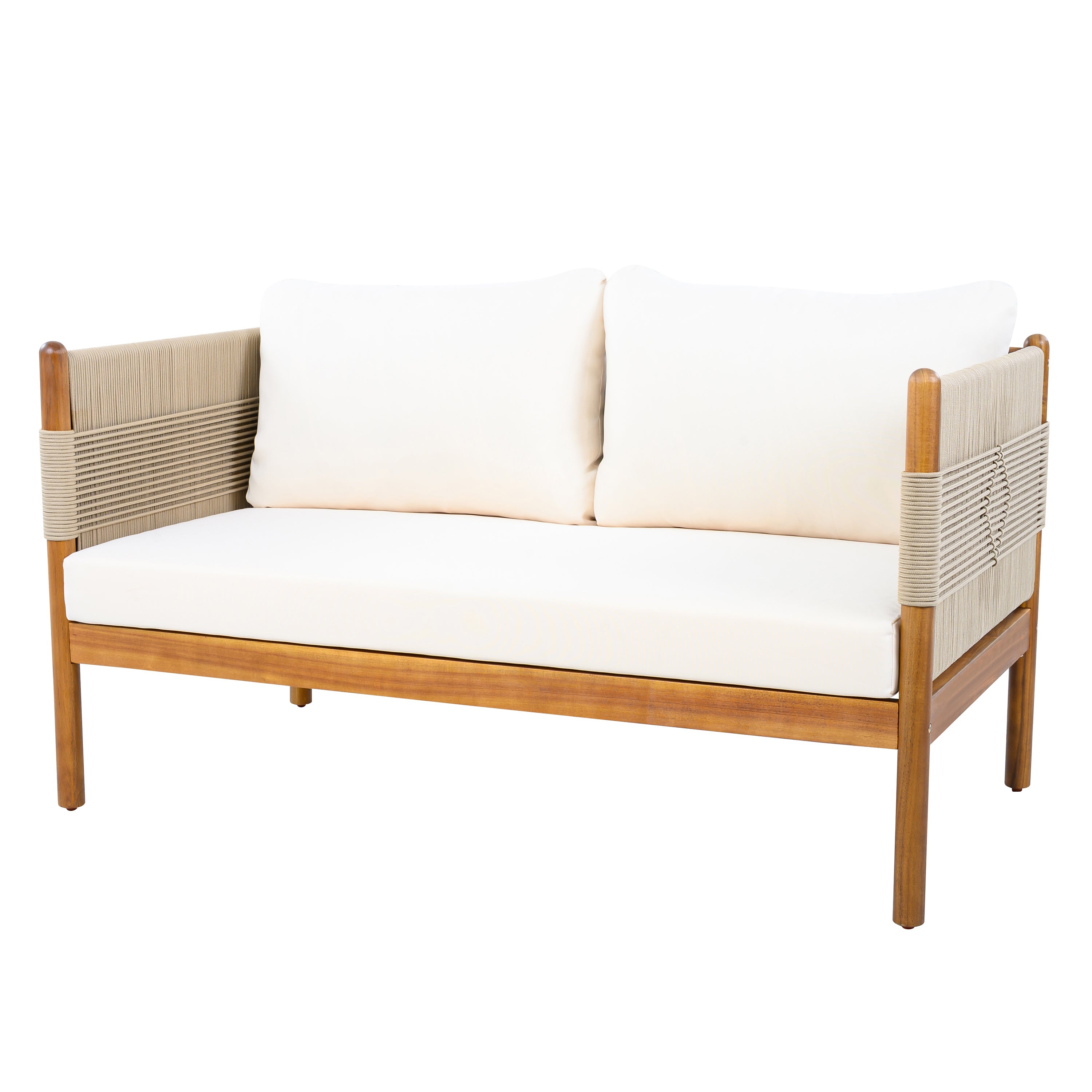 Seabrook Acacia Wood Outdoor Loveseat with Diamond Rope Weave & Cushions
