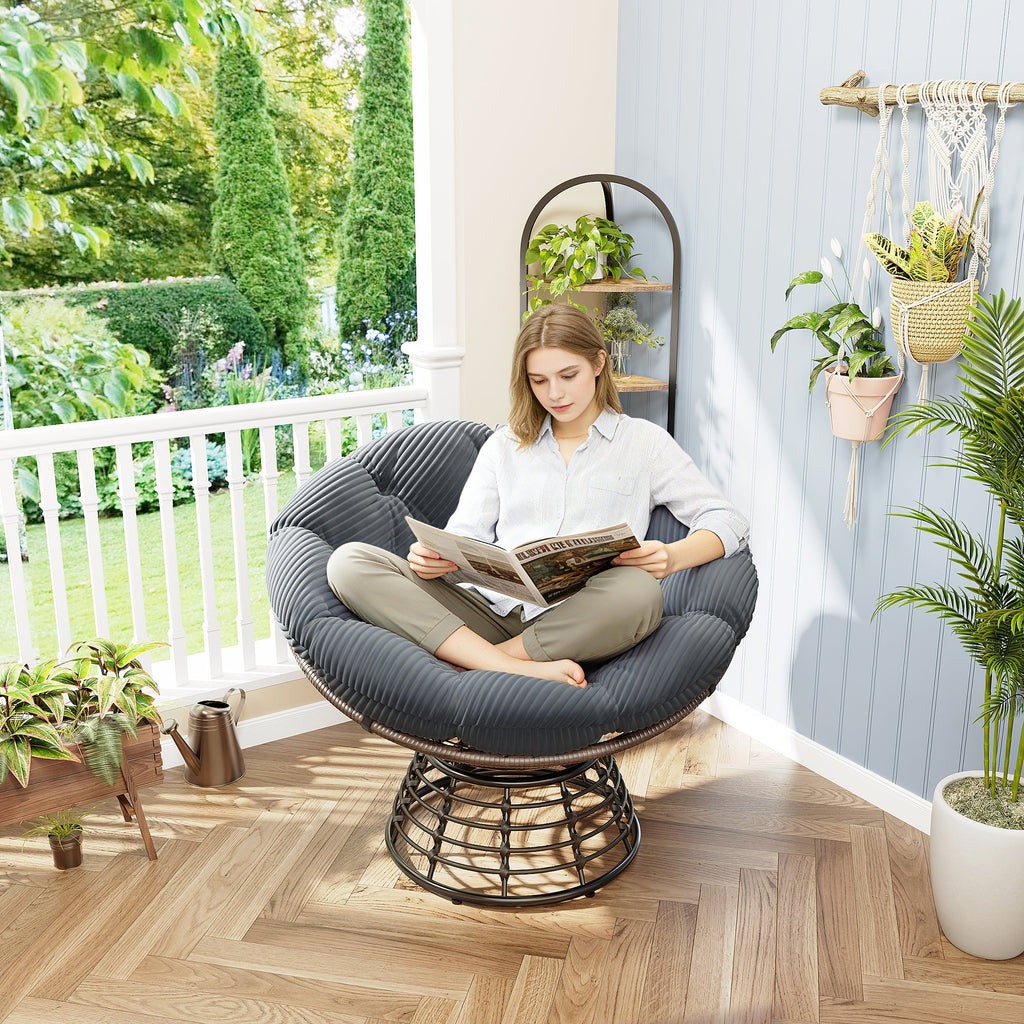 360° Swivel Indoor Outdoor Wicker Papasan Chair with Soft Thick Cushion