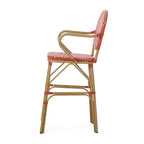 Valorous Outdoor Wicker Bar Stool with Round Back and Curved Arms, Set of 2