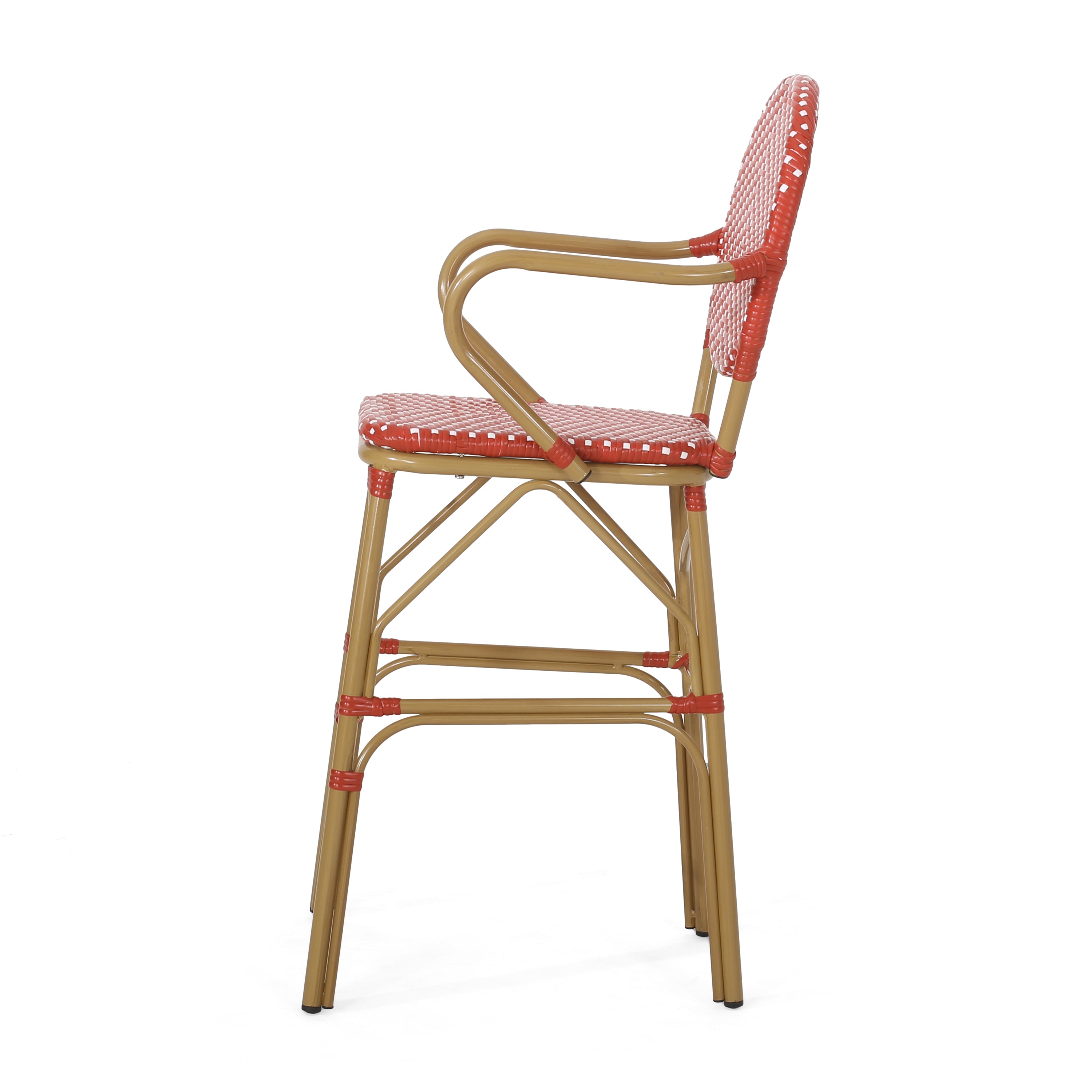 Valorous Outdoor Wicker Bar Stool with Round Back and Curved Arms, Set of 2