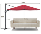 11' Square Cantilever Patio Umbrella with LED Light, Base Not Included