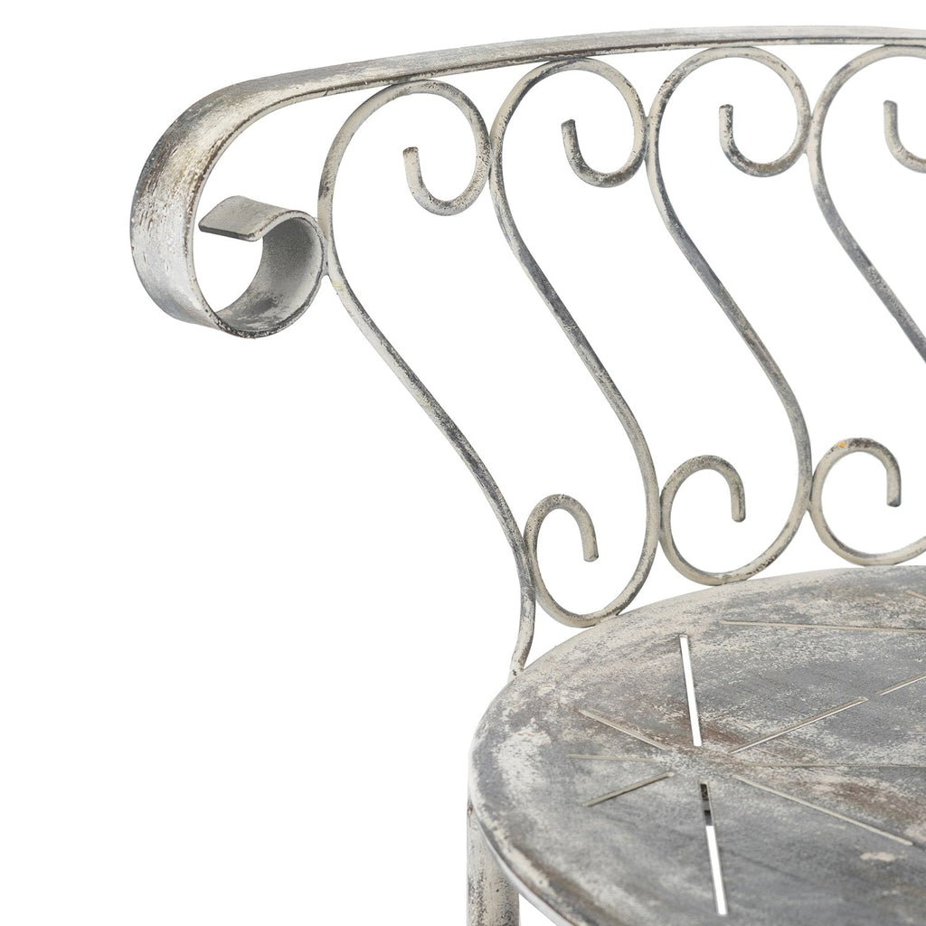 Distressed Silver Finish Iron French Country Garden Chair