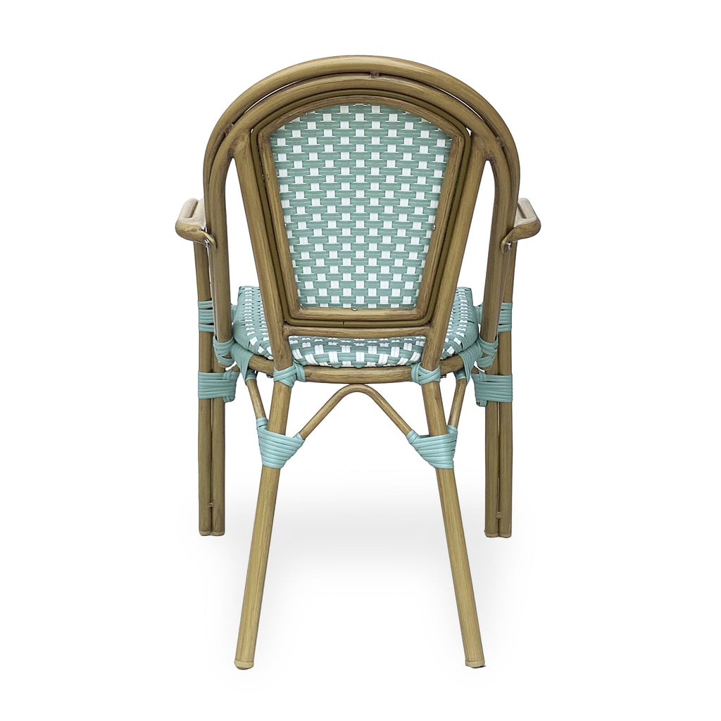 Crowned Wicker Bistro Chair with Checkered Pattern and Curved Arms, Set of 2