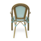 Crowned Wicker Bistro Chair with Checkered Pattern and Curved Arms, Set of 2