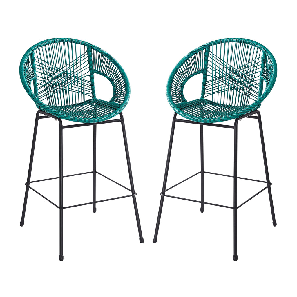Entwined Outdoor Bar Stool with Ergonomic Design and Footrest, Set of 2