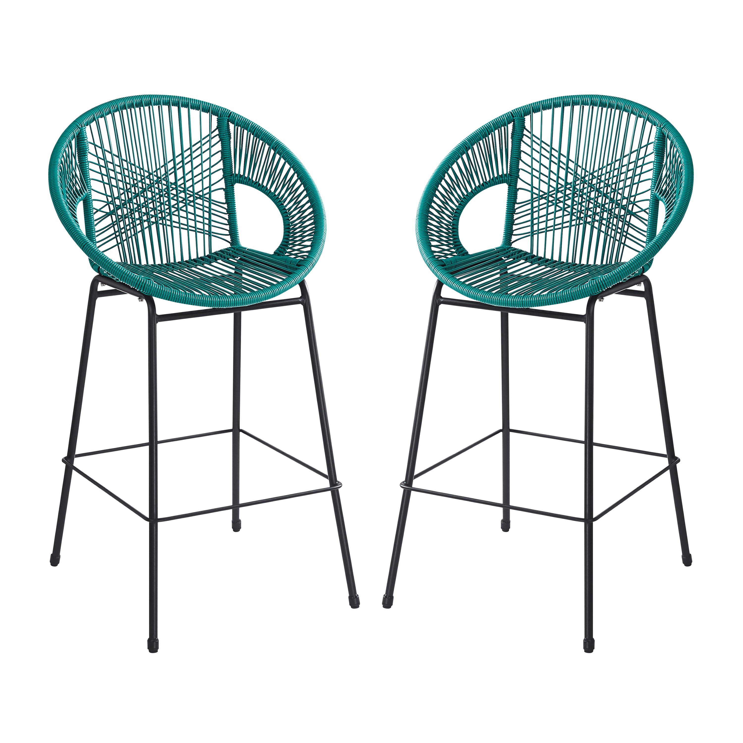 Entwined Outdoor Bar Stool with Ergonomic Design and Footrest, Set of 2