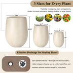 Egg Shaped Lightweight Outdoor Planter, Set of 3