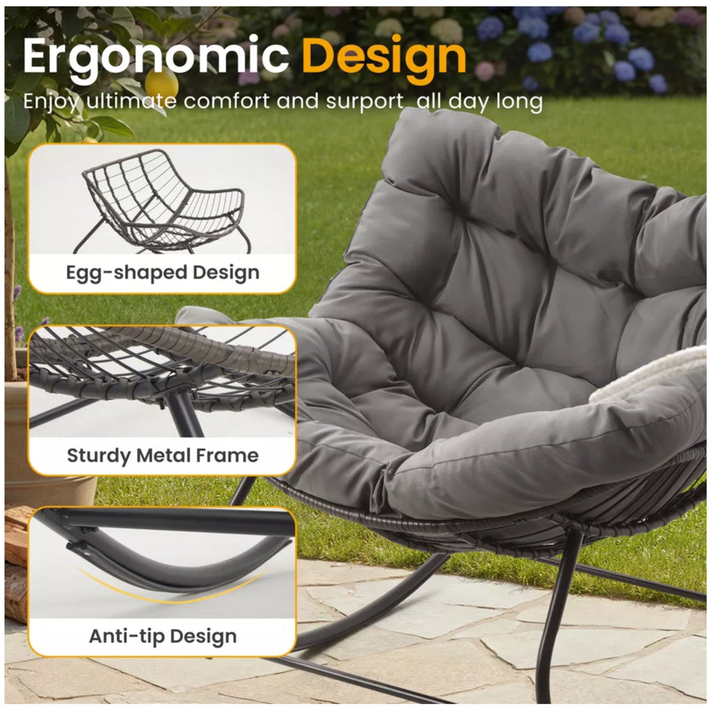 All-Weather Wicker Egg Rocking Chair with Ottoman