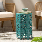 Enshrine Outdoor Iron Side Table with Sunburst Cut Out Design