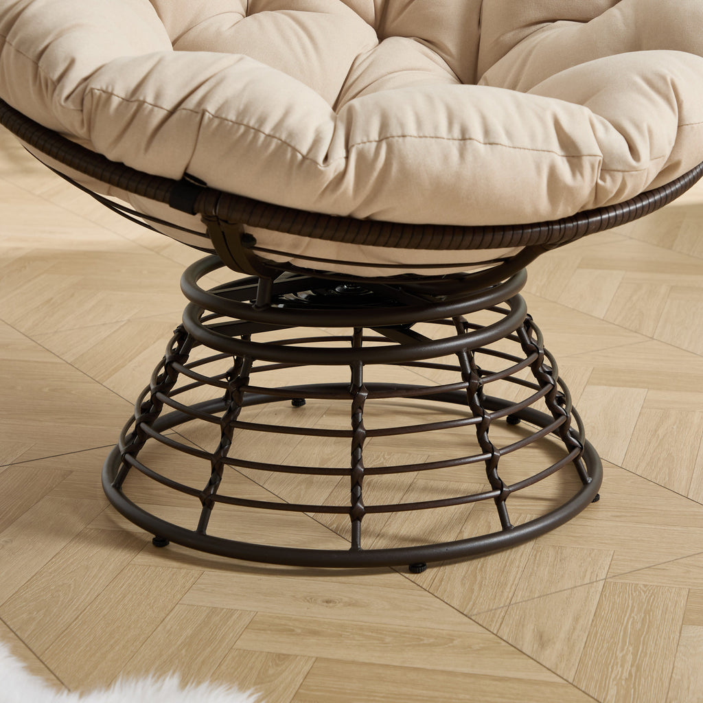 360° Swivel Indoor Outdoor Wicker Papasan Chair with Soft Thick Cushion