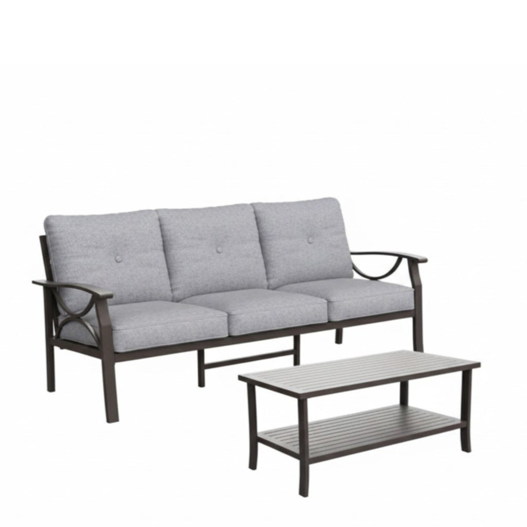 Marisol 2 Piece Outdoor Patio Set, 70" All-Weather Metal 3-Seat Sofa and Coffee Table