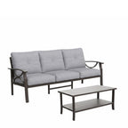 Marisol 2 Piece Outdoor Patio Set, 70" All-Weather Metal 3-Seat Sofa and Coffee Table