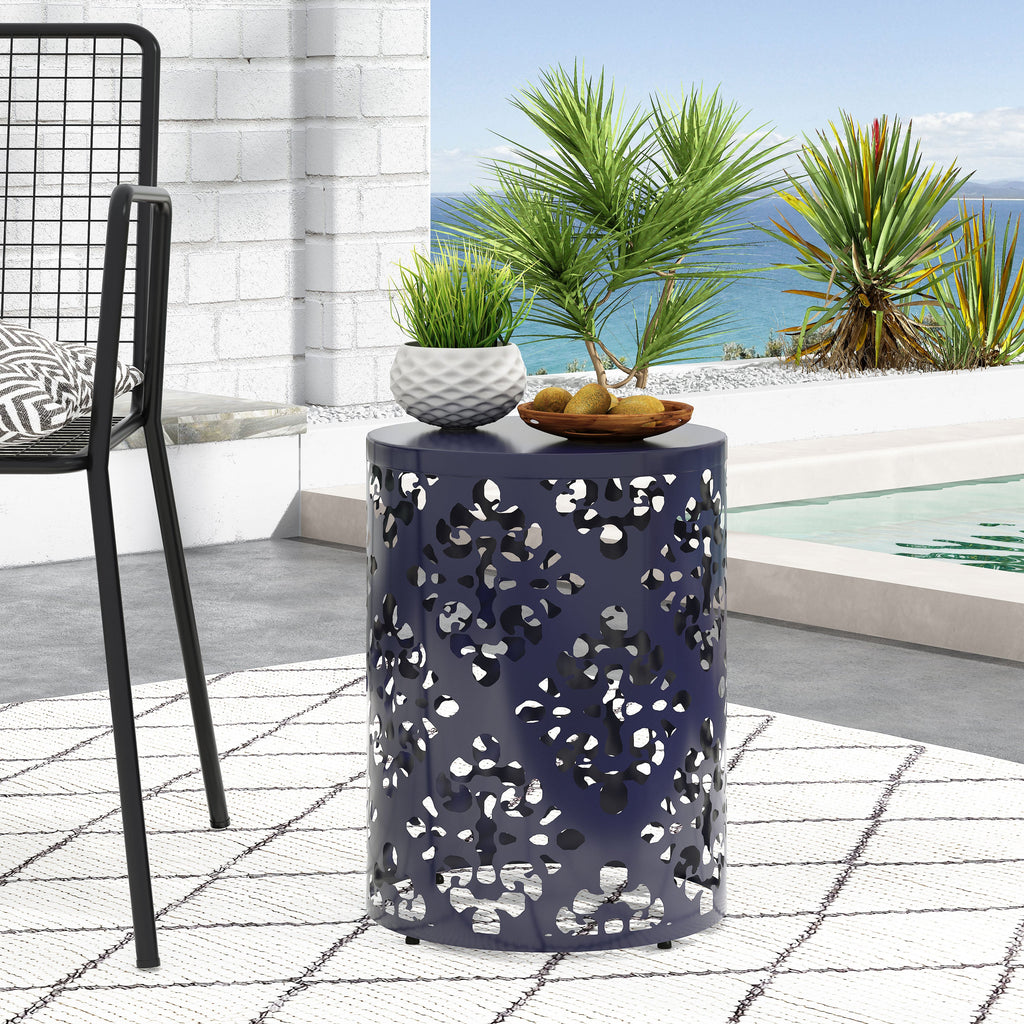 Spherical Outdoor Cylindrical End Table with Iron Cut Design
