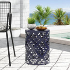 Spherical Outdoor Cylindrical End Table with Iron Cut Design