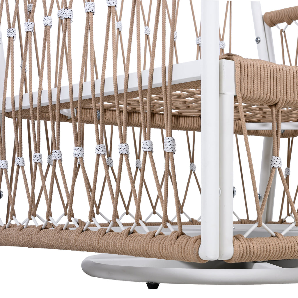 Caspian 3-Piece Outdoor Handwoven Rope Conversation Set with Swivel Chairs