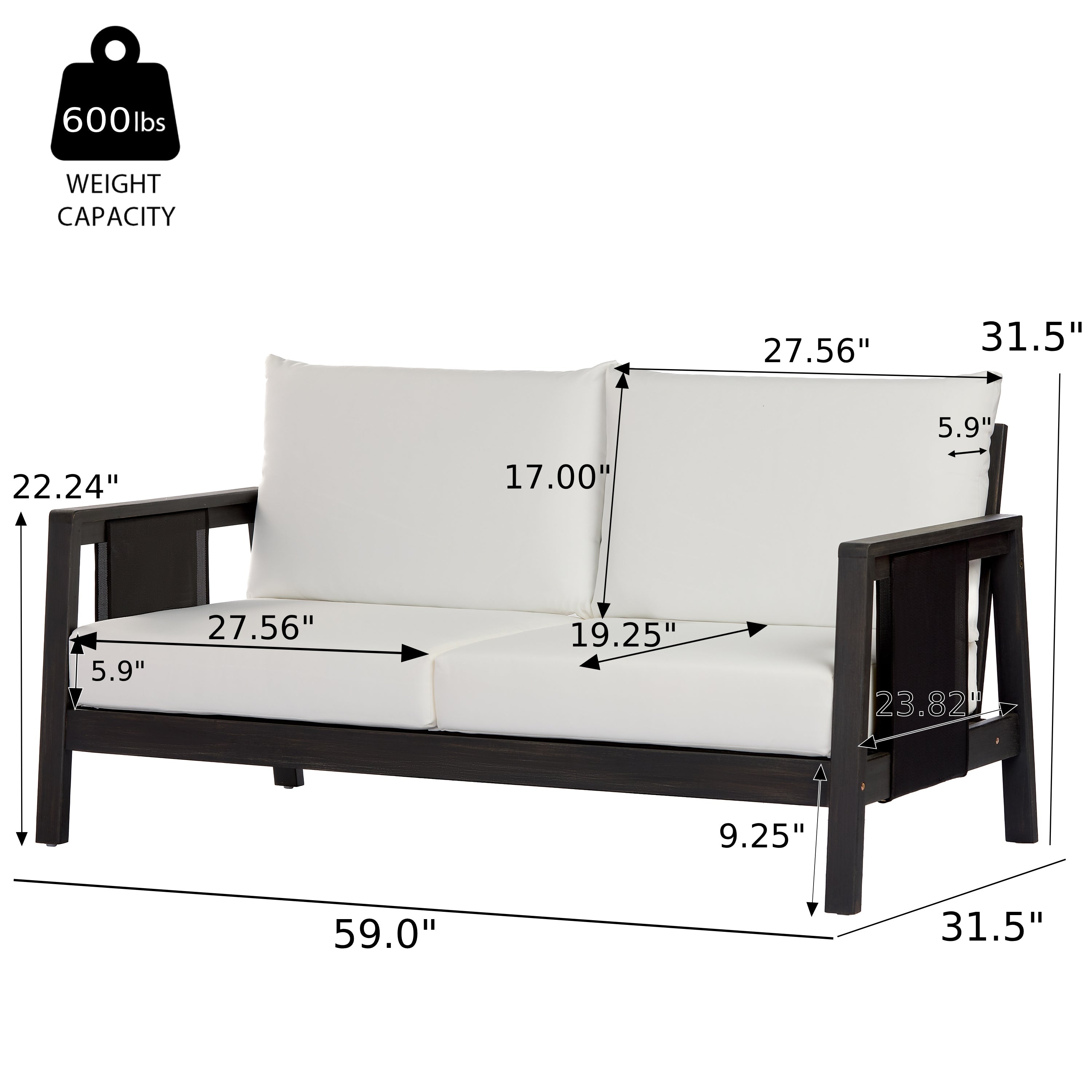 Khali 2 Piece Acacia Wood Outdoor Sofa Set with Cushions