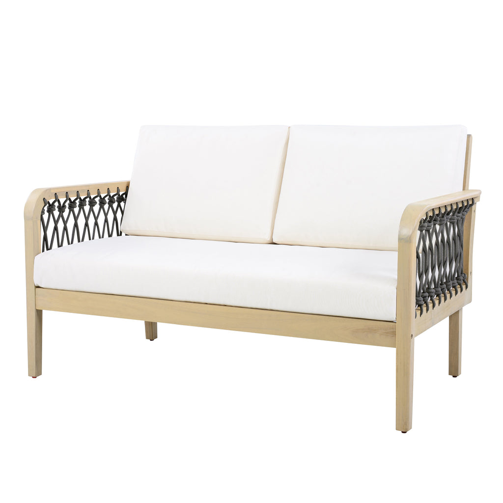 Millie Outdoor Acacia Wood Loveseat & Coffee Table Set