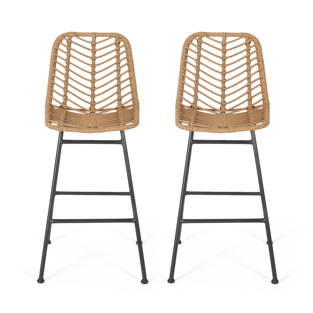 Sawtelle Outdoor Wicker Barstools, Set of 2