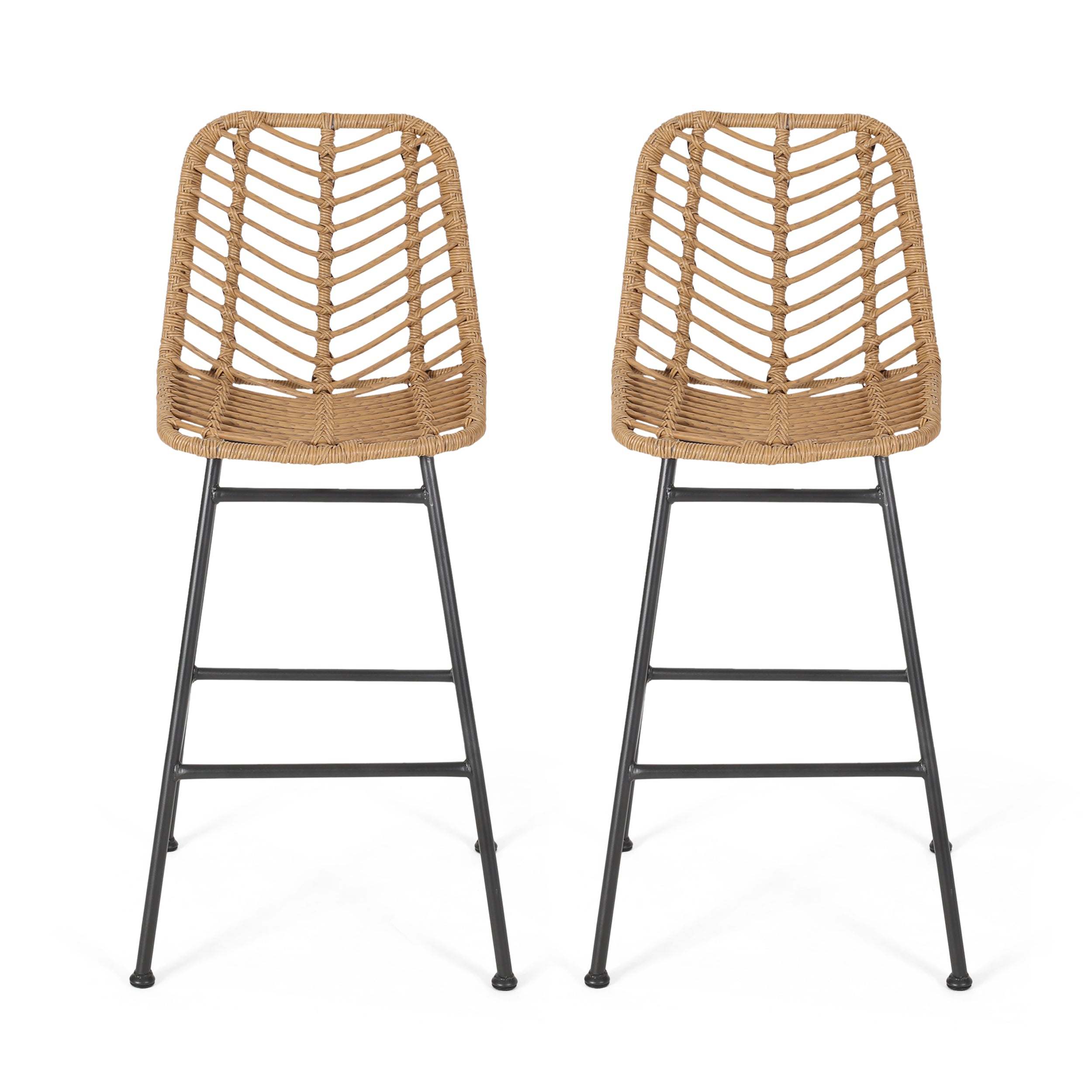 Sawtelle Outdoor Wicker Barstools, Set of 2