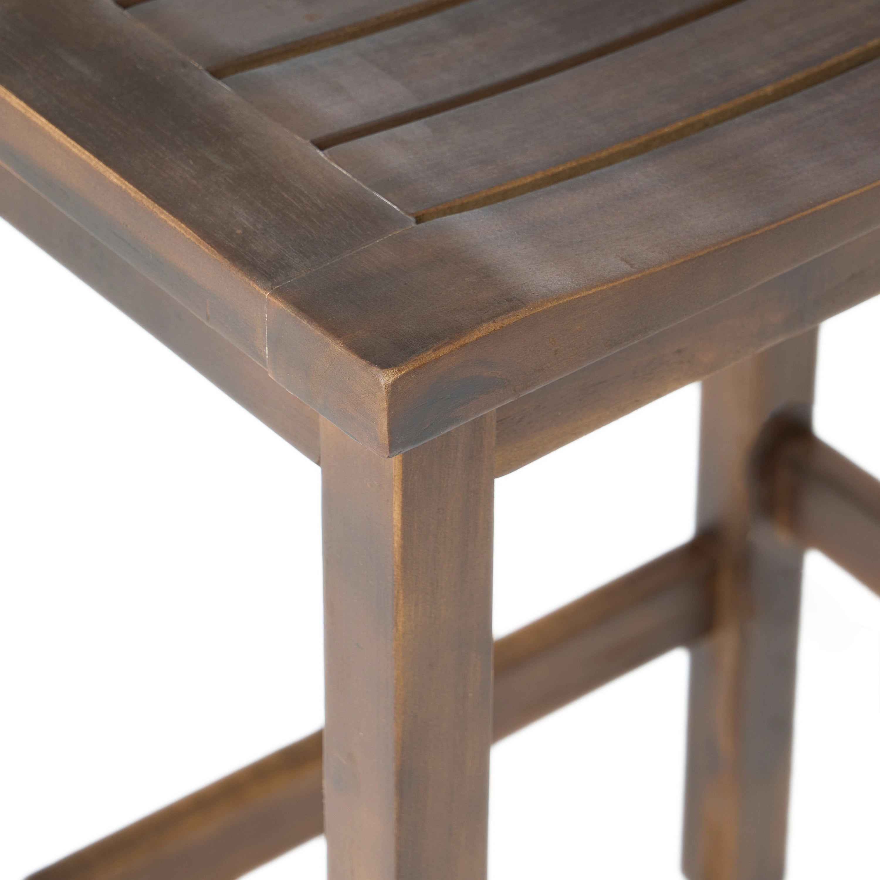 Mahogany Brown Outdoor Acacia Wood Counter Height Barstool, Set of 2