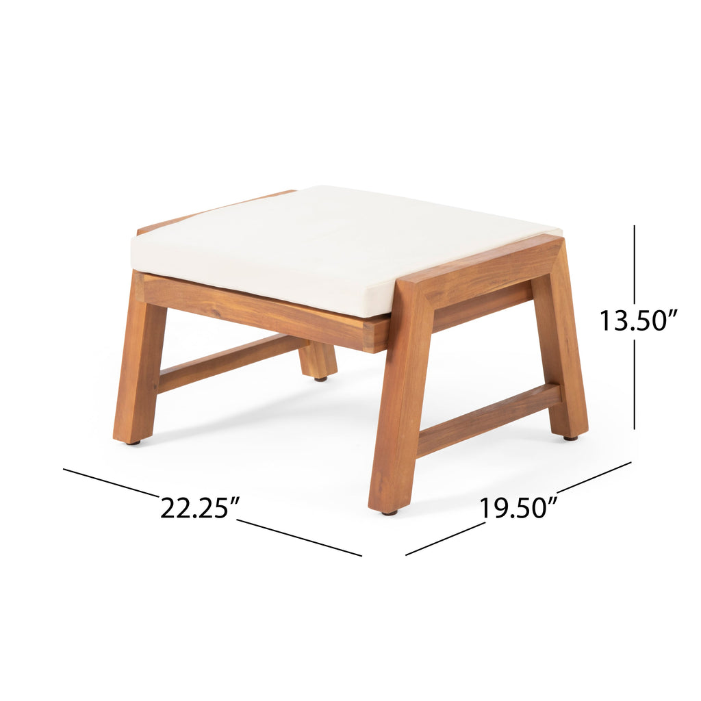 Brixton Acacia Wood Outdoor Ottomans with Cushion, Set of 2