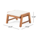 Brixton Acacia Wood Outdoor Ottomans with Cushion, Set of 2
