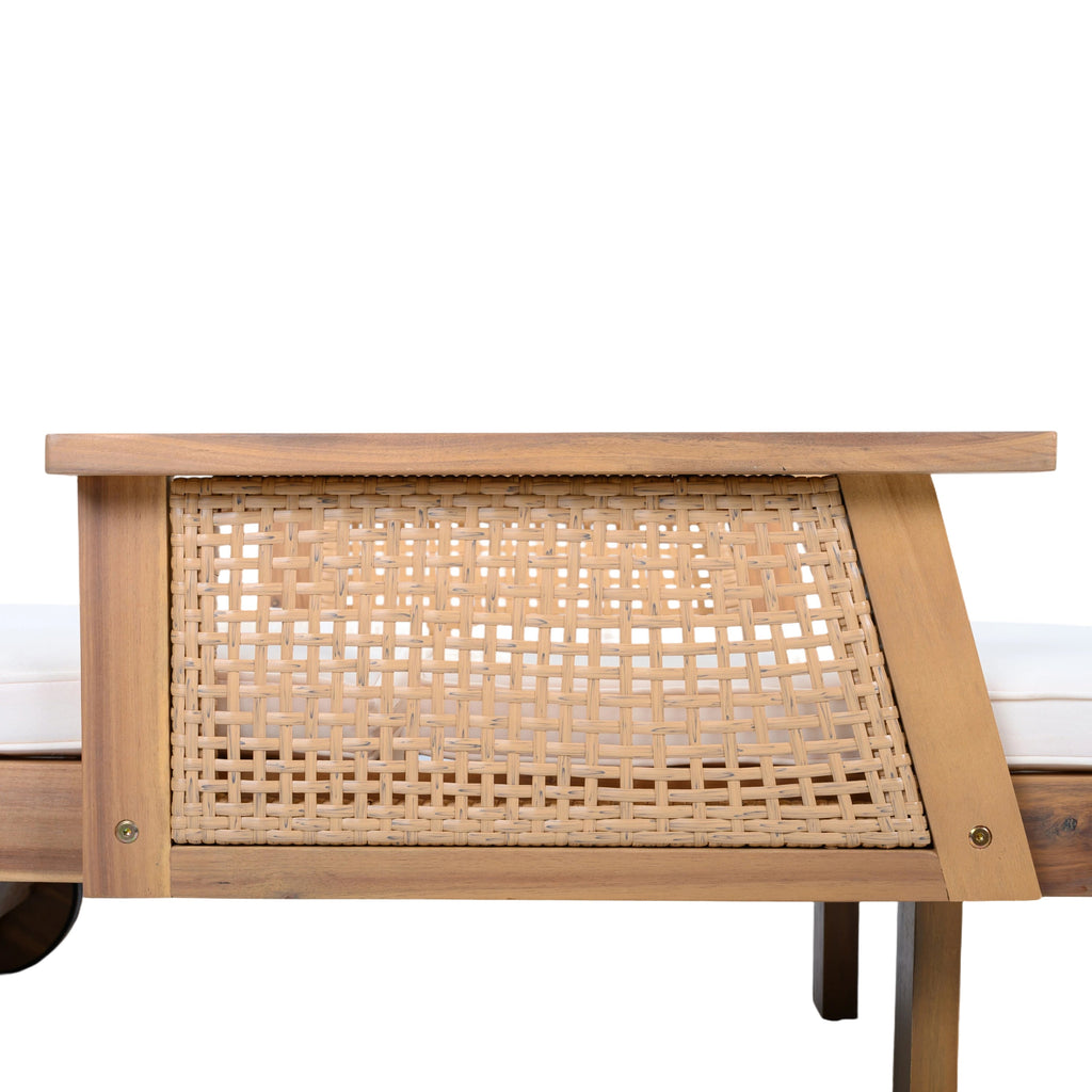 Retro Acacia Wood Outdoor Sunlounge with Wheels & 3-Position Backrest