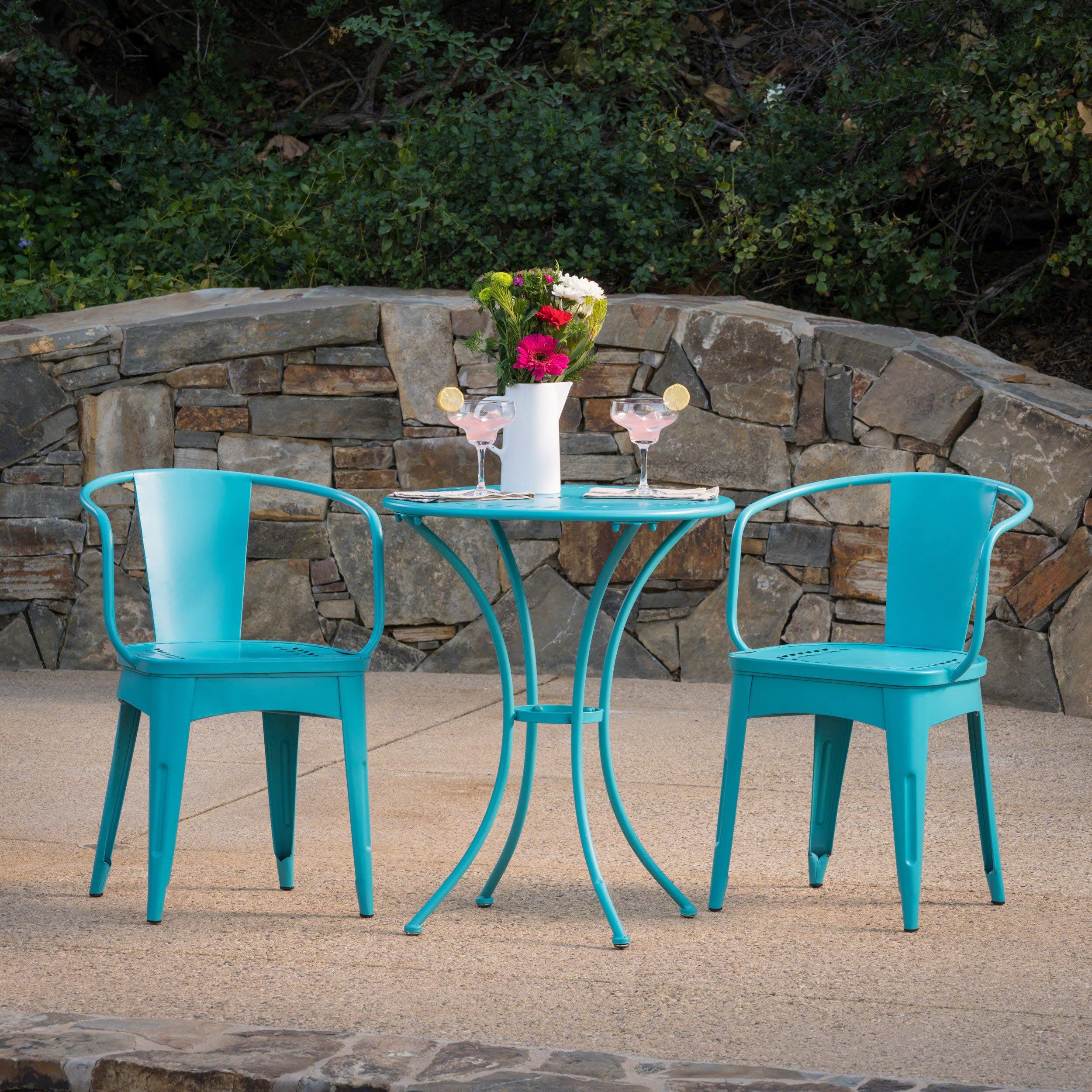 Pursuant 3-Piece Iron Bistro Set with Round Table and 2 Curved Back Chairs