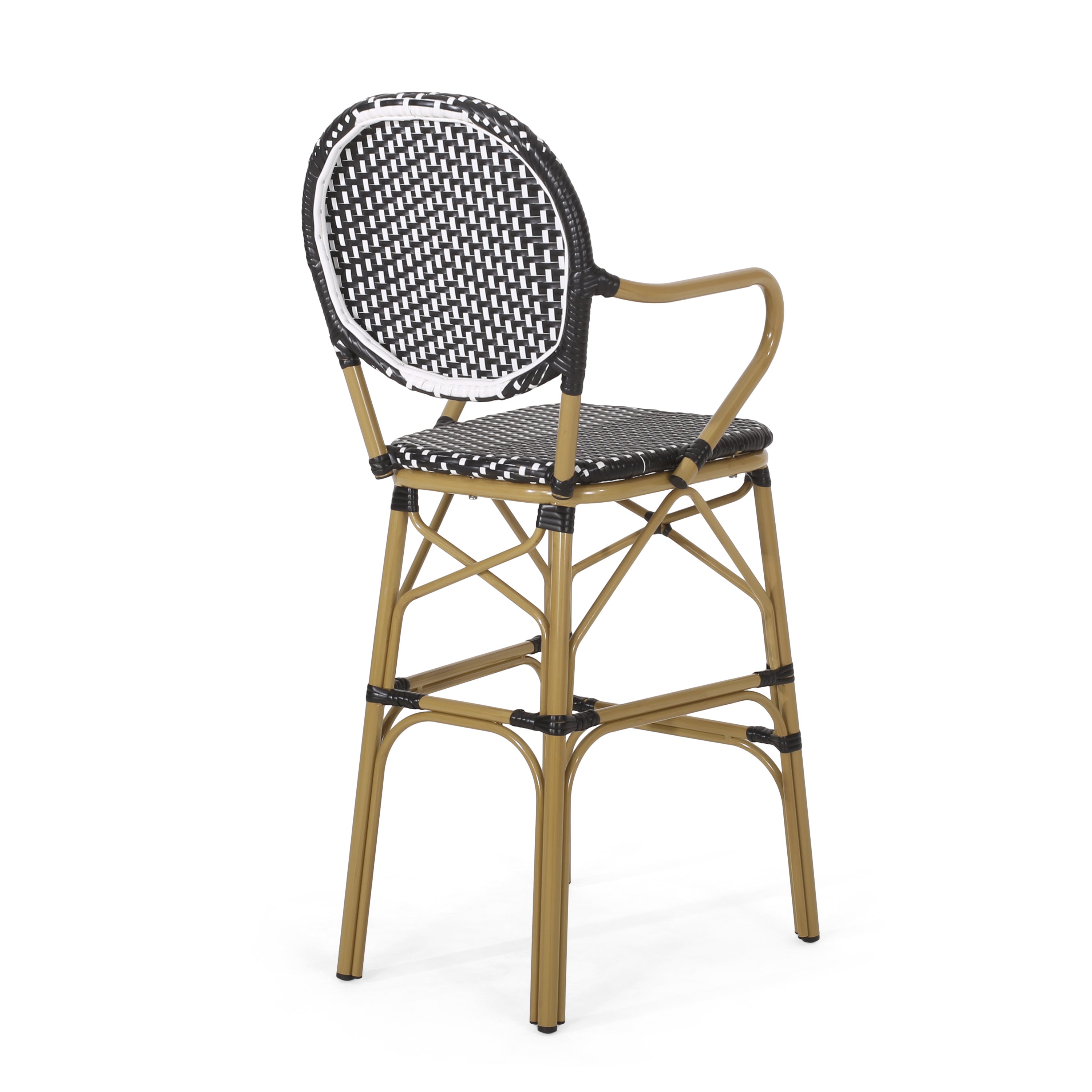 Valorous Outdoor Wicker Bar Stool with Round Back and Curved Arms, Set of 2