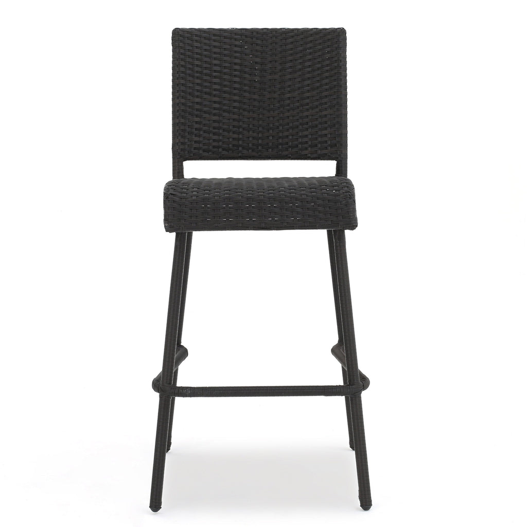 29" Outdoor Rattan Armless Barstools, Set of 2