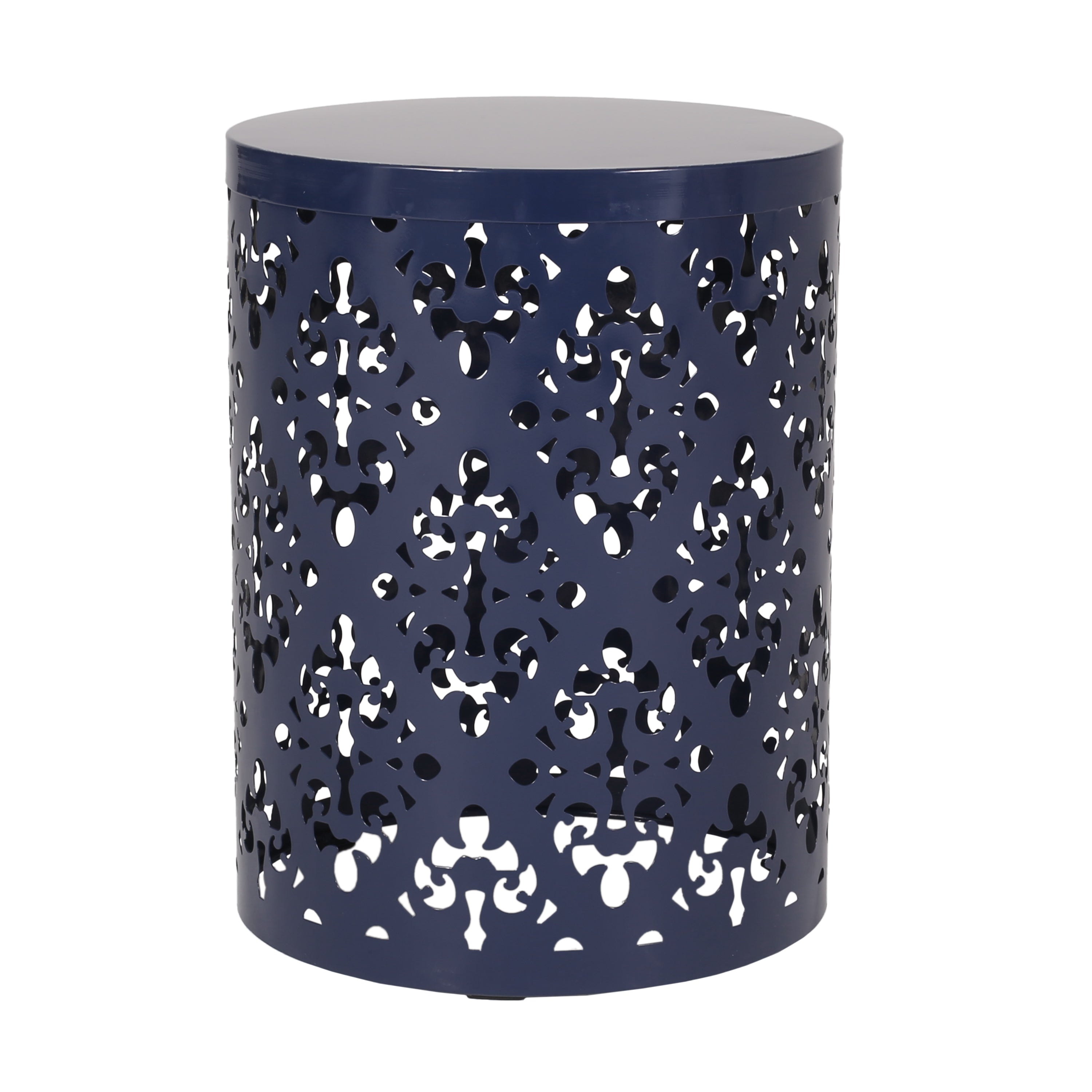 Spherical Outdoor Cylindrical End Table with Iron Cut Design
