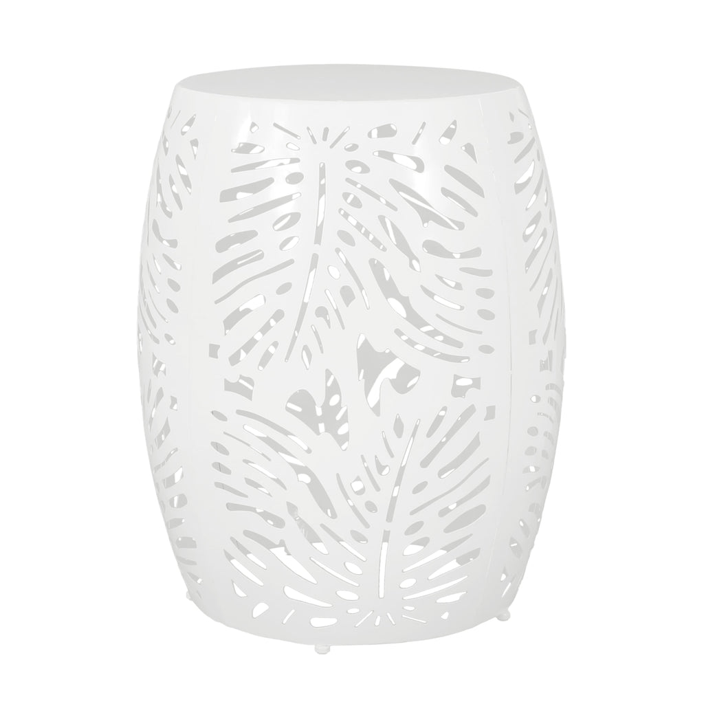 Rebirth Outdoor End Table with Tropical Palm Leaf Pattern and Iron Frame