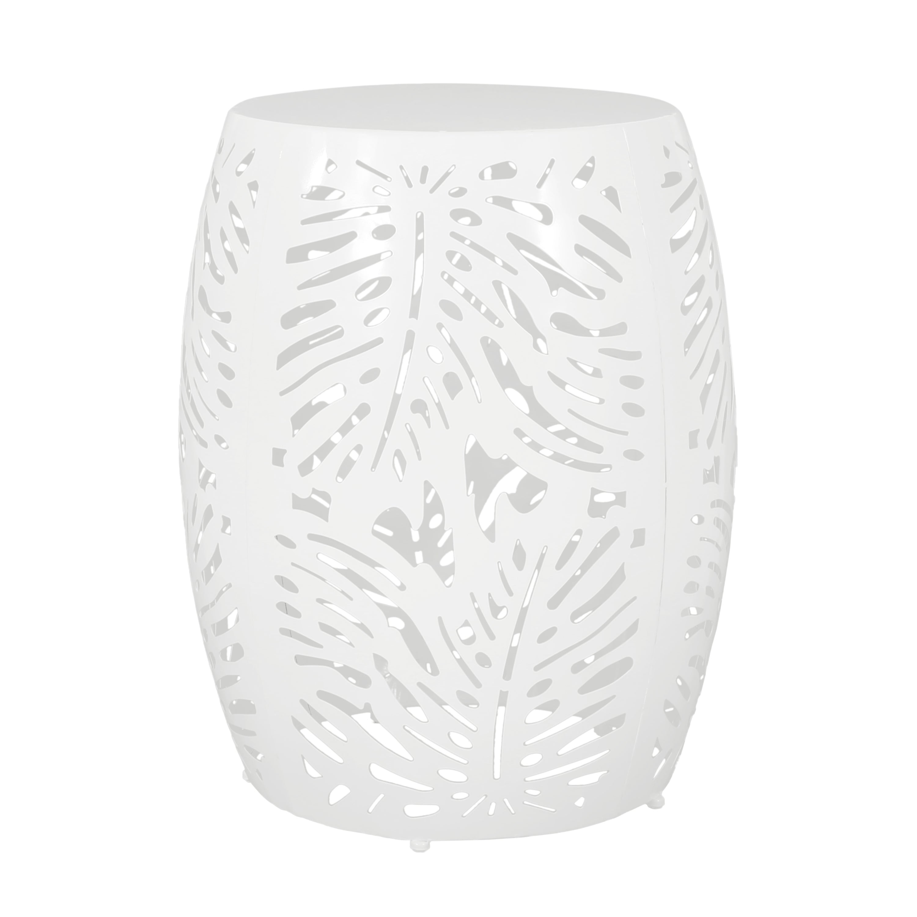 Rebirth Outdoor End Table with Tropical Palm Leaf Pattern and Iron Frame