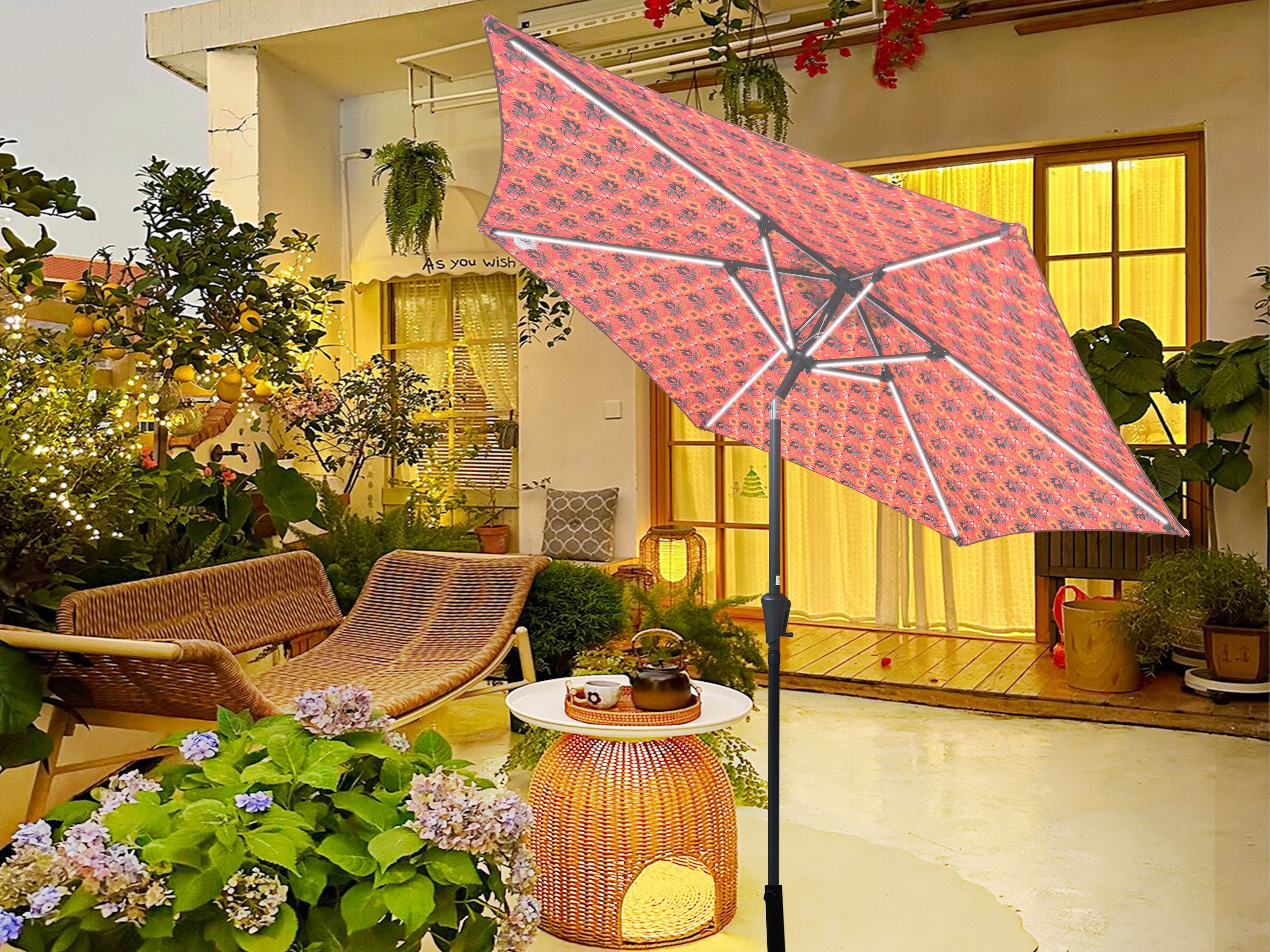 Parasol 9' Patio Umbrella with Lights