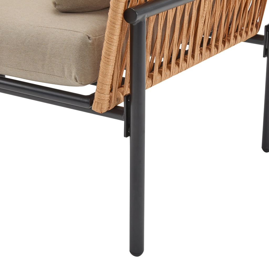 Brisa Outdoor Modern Iron Lounge Chair with Rope Weave